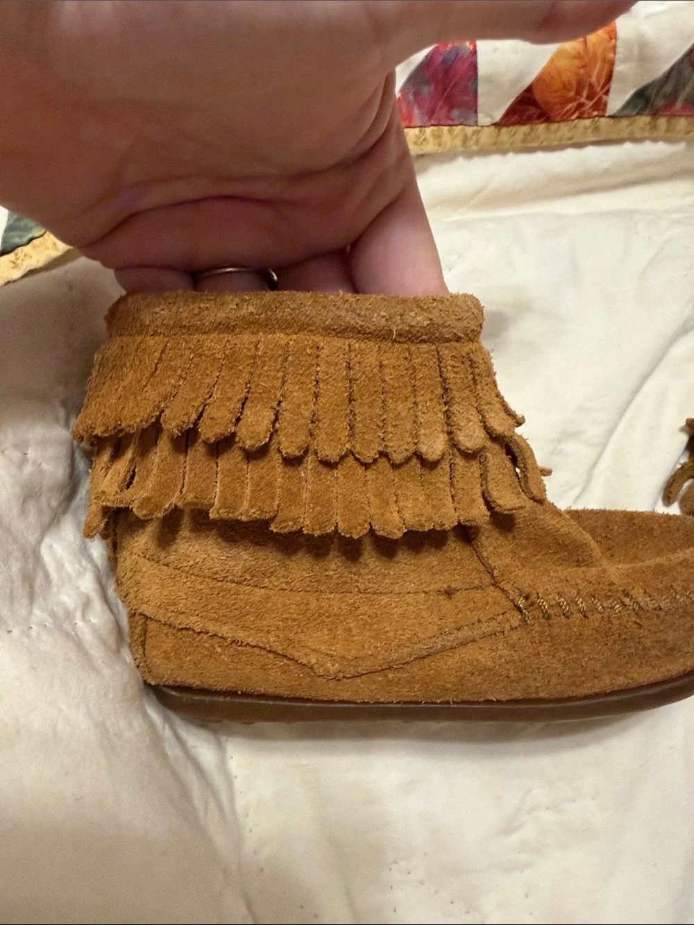 Child's Suede Fringe Moccasin Booties - Brown